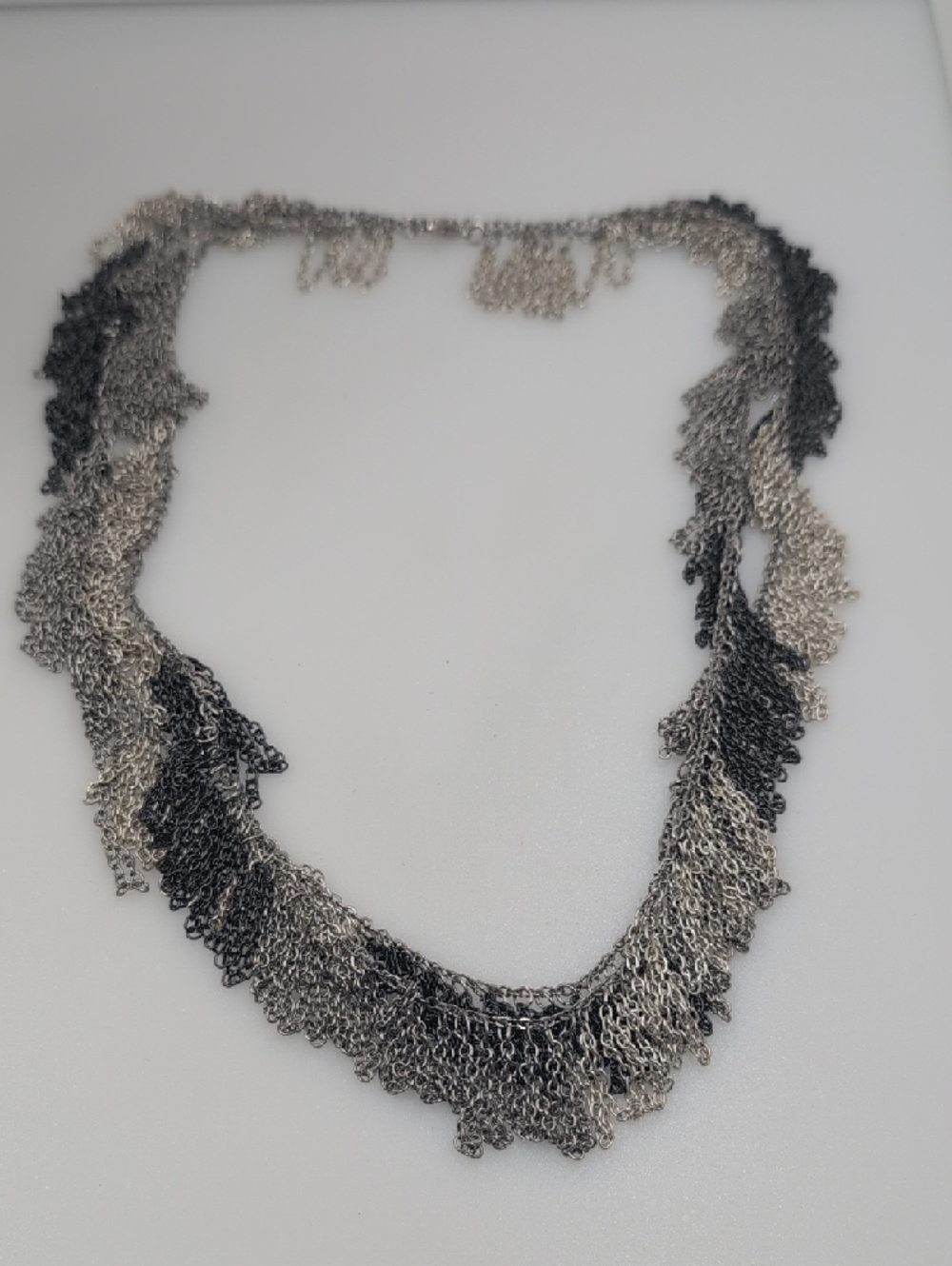 Multi-Strand Black and Silver Chain Fringe Necklace - Picture 4 of 7
